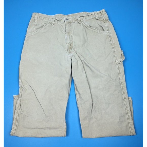Vintage Levis L2 Pants Mens 36 X 28 Beige Wide Leg Carpenter Baggy 90s Y2K - Picture 1 of 5